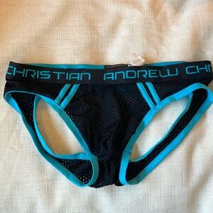 Men’s XL black and blue Andrew Christian mesh jockstrap